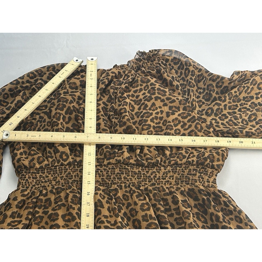 Old Navy Leopard Print Peasant Dress Women's L Smocked Empire Boho Midi - Picture 8 of 9